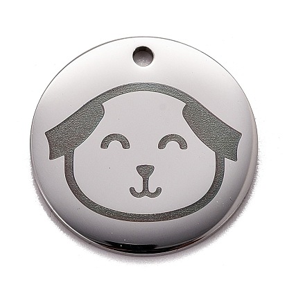 Stainless Steel Pendants, Manual Polishing, Flat Round with Dog