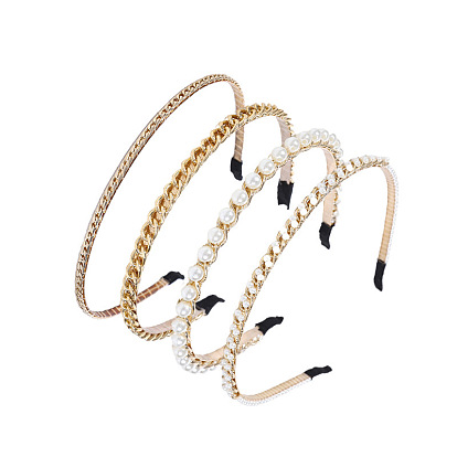Alloy Curb Chain Hair Bands, with Plastic Imitation Pearl & Rhinestones, Hair Accessories for Women Girls