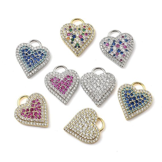Латунные микро проложить кубического циркония подвески, сердце прелести, стойки покрытие, долговечный, без кадмия и без свинца