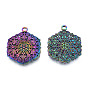 201 Stainless Steel Pendants, Hexagon with Flower