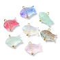 Transparent Spray Painted Glass Pendents, Golden Brass Findings, Fish Charms