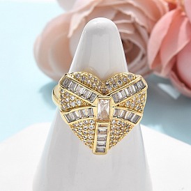 Латунные кольца-манжеты с микропаве и прозрачным цирконием для женщин, без кадмия и без свинца, сердце