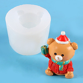 Christmas Theme Bear DIY Candle Silicone Molds, for Scented Candle Making