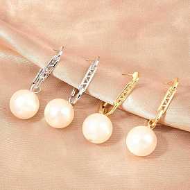 Brass Stud Dangle Earrings, with Round Glass Beads, Lead Free & Cadmium Free, Long-Lasting Plated, Rack Plating