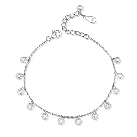 Bracelets à breloques en argent sterling plaqué rhodium et zircone cubique, bracelets chaînes câblées pour femmes