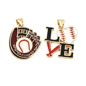 Baseball Alloy Enamel Pendants, Glove/Word Love Charms