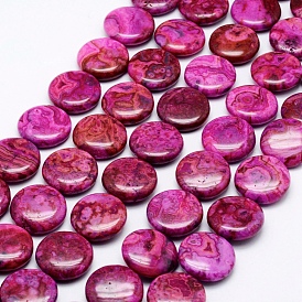 Natural Crazy Agate Beads Strands, Flat Round, Dyed
