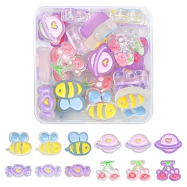 24pcs 12 style transparente Acrylperlen, mit Emaille, Biene, Planet, Bär mit Kaninchen, Süßigkeiten