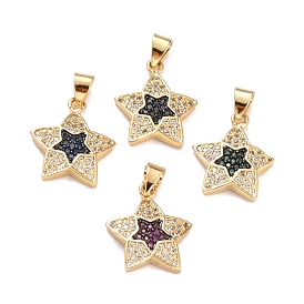 Brass Micro Pave Cubic Zirconia Pendants, Real 18K Gold Plated, Star
