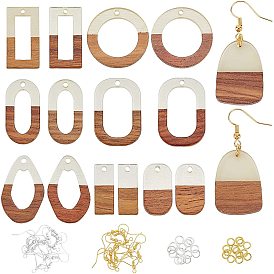 Olycraft DIY Wooden Dangle Earring Making Kits, 16Pcs Teardrop & Geometry Resin & Walnut Wood Pendants, Brass Earring Hooks & Jump Rings