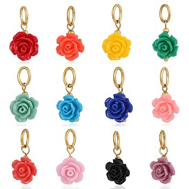 12шт. 304 подвески из нержавеющей стали и смолы, цветок, ионное покрытие (ip), реальный 18 k позолоченный