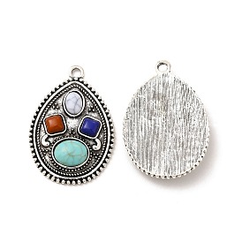 Retro Alloy Pendants, with Colorful Synthetic Turquoise, Teardrop Charms