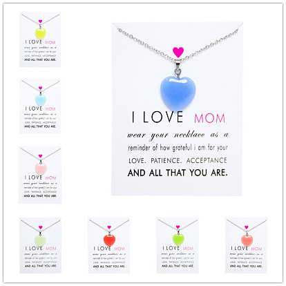 Mother's Day Natural Stone Luminous Stone Fluorescent Multicolor Heart Pendant Stainless Steel Chain Card Necklace