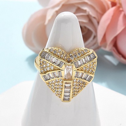 Латунные кольца-манжеты с микропаве и прозрачным цирконием для женщин, без кадмия и без свинца, сердце