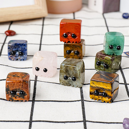 Gemstone Carved Healing Cube Figurines, Reiki Energy Stone Display Decorations