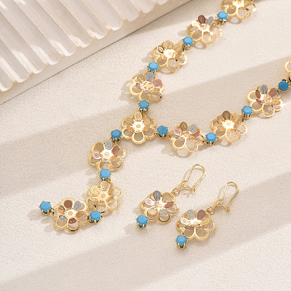 Элегантные комплекты серег и ожерелий с цветочным узором из железа и кубического циркония для женщин, путешествующих на отдыхе