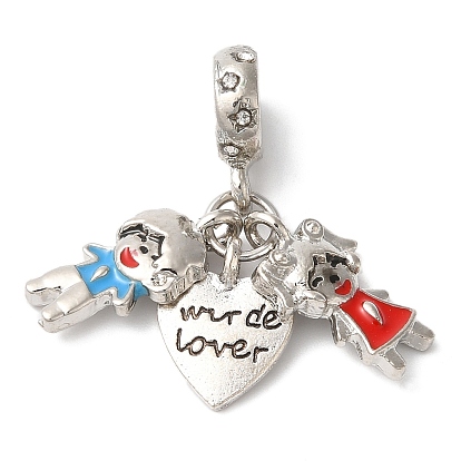 Подвеска из сплава с кристаллами и стразами в европейском стиле, Подвески в форме сердца и для мальчиков и девочек с большими отверстиями и эмалью, без кадмия, без никеля и без свинца