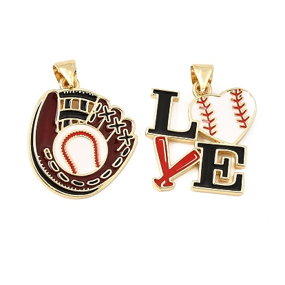 Baseball Alloy Enamel Pendants, Glove/Word Love Charms