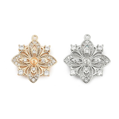 Латунные микро-паве прозрачные кубические цирконии европейские подвески-шармы, привязка поручительств, за половину пробурено бисера, без кадмия, без никеля и без свинца, цветочный шарм