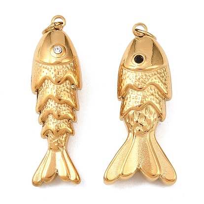 304 подвески из нержавеющей стали, рыба, со стразами, ионное покрытие (ip), с целью перехода в кольце, реальный 18 k позолоченный