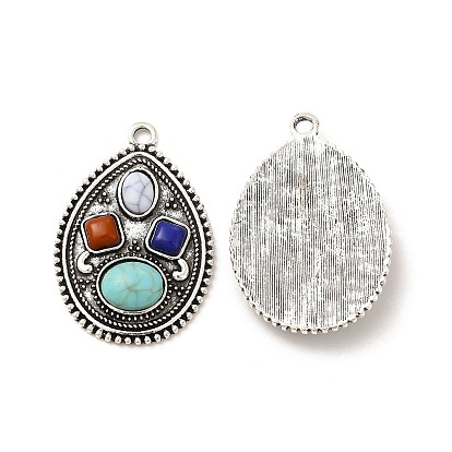 Retro Alloy Pendants, with Colorful Synthetic Turquoise, Teardrop Charms