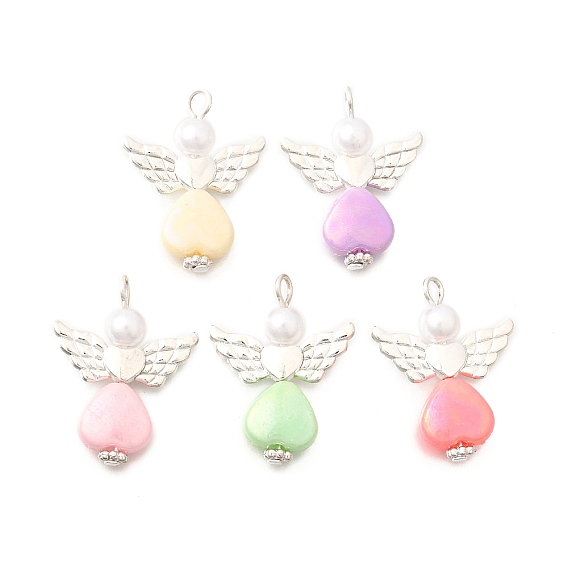 Непрозрачные акриловые подвески, сердце, с имитацией жемчуга из АБС-пластика и сплавом в тибетском стиле