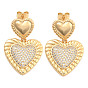 Brass Pave Clear Cubic Zirconia Stud Earrings, Heart