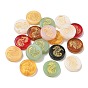 Baking Paint Mixed Styles Glass Beads, Golden Metal Enlaced, Flat Round with Sea Horse
