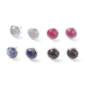 Natural Gemstone Dome/Half Round Stud Earrings for Women