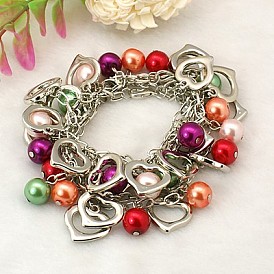 De grands cadeaux de Saint-Valentin pour ses bracelets de perles de verre de charme, avec pendentifs en plastique ccb, chaînes de câbles en fer et pinces en homard pour pinces de homard, 190mm