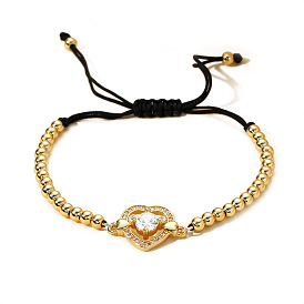 Minimalist Heart Copper Bracelet with Micro Pave Zirconia Stones - Fashion Jewelry
