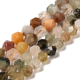 Natural Rutilated Quartz Beads Strands, Star Cut Round Beads, Faceted