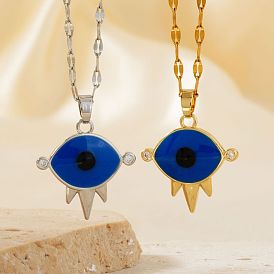 Evil Eye Brass Enamel Pendant Necklaces, Simple and Elegant