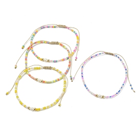 Natural Pearl & Seed & Brass Braided Bead Bracelets, Adjustable Bracelet