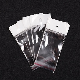 Bolsas de celofán de película de perlas, sellado autoadhesivo, con orificio para colgar, bolsos de fiesta, 10x4 cm