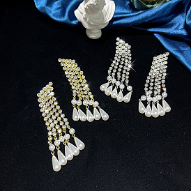 Diamond exaggerated fashion niche earrings S925 silver needle multi-layer claw chain full diamond metal long tassel earrings