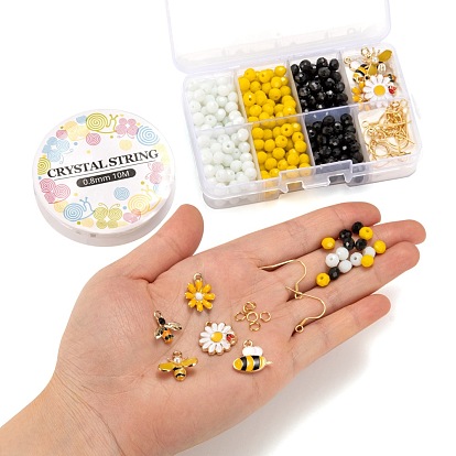 DIY Jewelry Making Kits, Including 3 Colors Opaque Solid Color Glass Beads, 5 Style Alloy Enamel Pendants, 304 Stainless Steel Earrings Hooks & Jump Rings, Elastic Crystal Thread