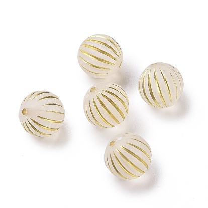 Plating Acrylic Beads, Golden Metal Enlaced, Frosted, Round
