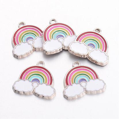 Alloy Enamel Pendants, Cadmium Free & Lead Free, Rainbow & Cloud Charms, for Children Kids Jewelry Making, Platinum