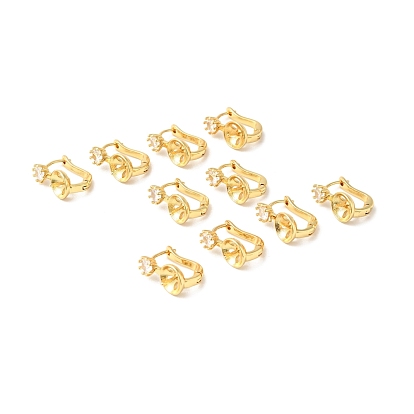 Brass with Clear Cubic Zirconia Hoop Earring Findings with Latch Back Closure, Earring Settings for Half Drilled Beads, Cadmium Free & Nickel Free & Lead Free