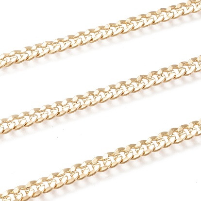 Brass Cuban Link Chains, Chunky Curb Chains, with Spool, Long-Lasting Plated, Soldered