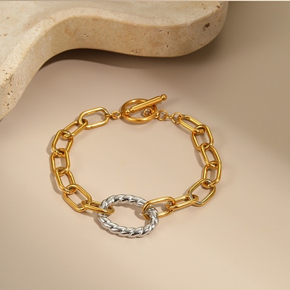 Двухцветные 304 браслеты из нержавеющей стали с цепочкой, Браслеты с овальными звеньями для женщин
