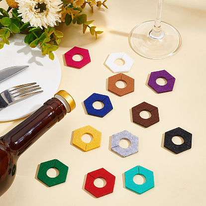 BENECREAT 60Pcs 12 Colors Felt Wine Glass Charms, Hexagon