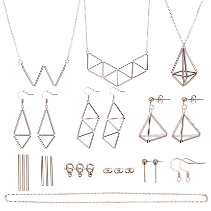 DIY серьги решений, с 304 трубками из нержавеющей стали, латунные кабельные цепи, 304 кольца прыжок из нержавеющей стали, медная ювелирная проволока и 304 компоненты из нержавеющей стали