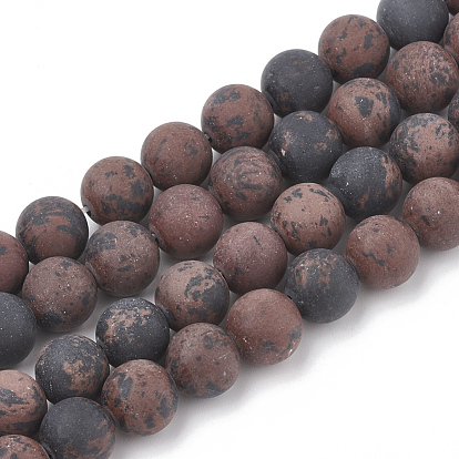 Natural Mahogany Obsidian Beads Strands, Frosted, Round