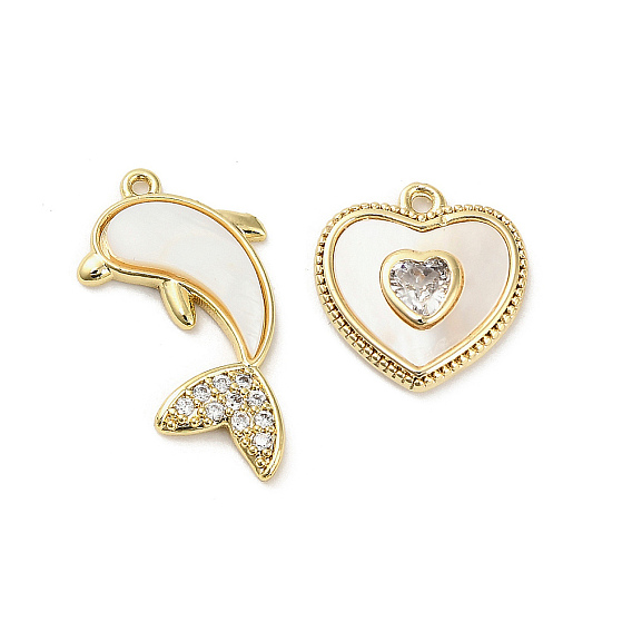 Натуральный белый оболочки подвески, подвески из латуни и хрусталя, золотые