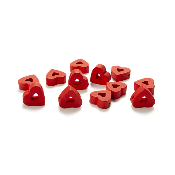 Valentine's Day Spray Painted Wood Beads, Heart
