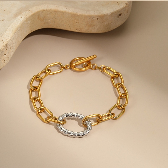 Двухцветные 304 браслеты из нержавеющей стали с цепочкой, Браслеты с овальными звеньями для женщин