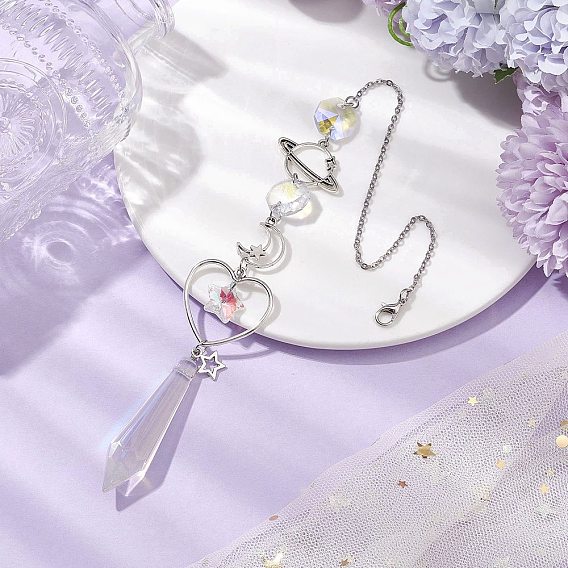 Сплав планета луна подвесные украшения, Стеклянные конусообразные ловцы солнца с кисточками для украшения сада на открытом воздухе