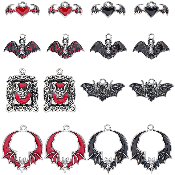 32 pcs 8 styles pendentifs en émail en alliage, chauve-souris